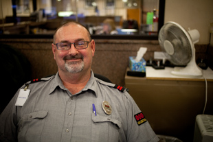 Mark Clay was a teacher before he started working as a security guard.
  It was the noise of his classroom that lead him to the quite of this job.