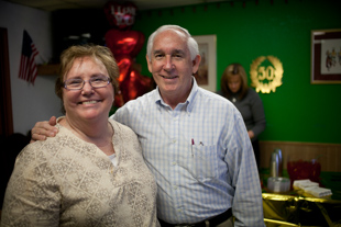 Lin and George Wilson are celebrating their 50th wedding anniversary. 
They say that they are lucky to have stayed together so long.
 They also point out, the harder you work the luckier you get.