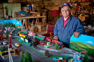 Barry Coulter of Farmington, IL got his first model train when he was six and a half, that was 62 years ago. That trains still works and he has accumulated many more since.  Now it is his full time occupation, repairing model trains. 
Today his is showing one of his traveling sets at the Spoon River Valley Scenic Drive Festival.