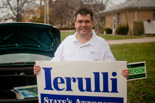 Jay Gaskins is delivering yard signs for Frank Ierulli. He has been involved in politics for the last 10 years.
  ‘I hope the best candidate wins’ he said, ‘I vote for the person not the party’.