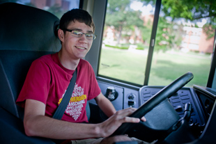 Clay Johnson is a junior at the University of Oklahoma studying geography.
 He drives a shuttle bus for an off campus apartment complex.
 'It's not a bad job, but I would like something that requires more thinking'.