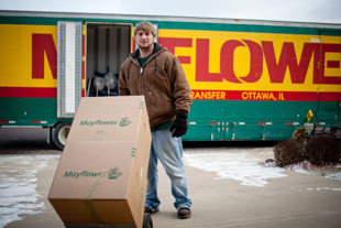 Taylor Morgan from Ottawa, IL works for Mayflower Moving. He is 18 years old and just out of high school, 
he says he loves his job ‘the best part about his job is that it is different every day’.