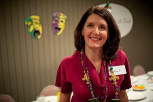 Kim O’Malley works at St. Jude Catholic Church in the Religious Education department. 
 Today she is celebrating Mardi Gras with friends and family.