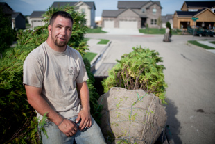 Rick Henry of Pekin, IL is delivering trees for Prairies Edge Landscape.  
He has been a landscaper since he graduated high school, says it keeps him in shape and in the outdoors.