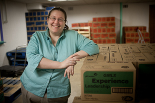 Robin Hasty works part-time at the Girl Scouts of Central Illinois as an office coordinator. This is her first cookie drive. 
 ‘They did not have Girl Scouts in the town I grew up in,’ she said  ‘so now I can experience it’.