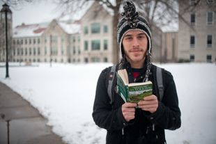 Sam Rosen is an education major at Bradley. He says he loves the snow and wishes 
he had more time to enjoy it. ‘I’d like to have a snowball fight or go sledding’, he said.