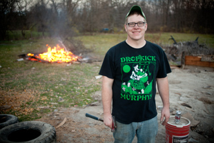 Mark Day has spent his Saturday tearing down a pole barn with some of his friends. 
His regular job is cutting wood for Morton Building company.